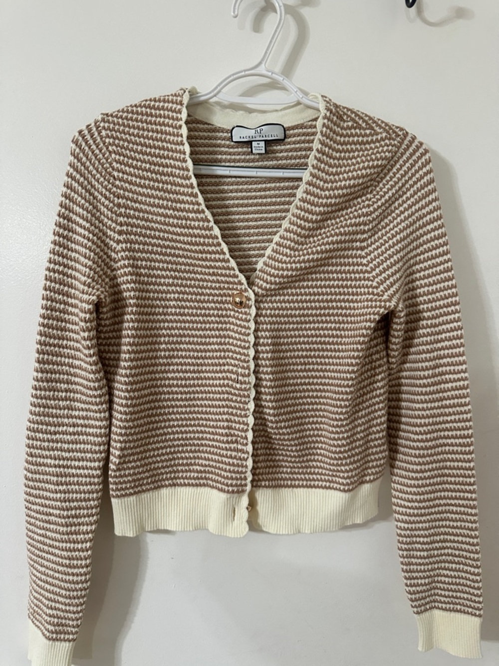 Rachel Parcell Striped V-Neck Cardigan in Brown and Cream